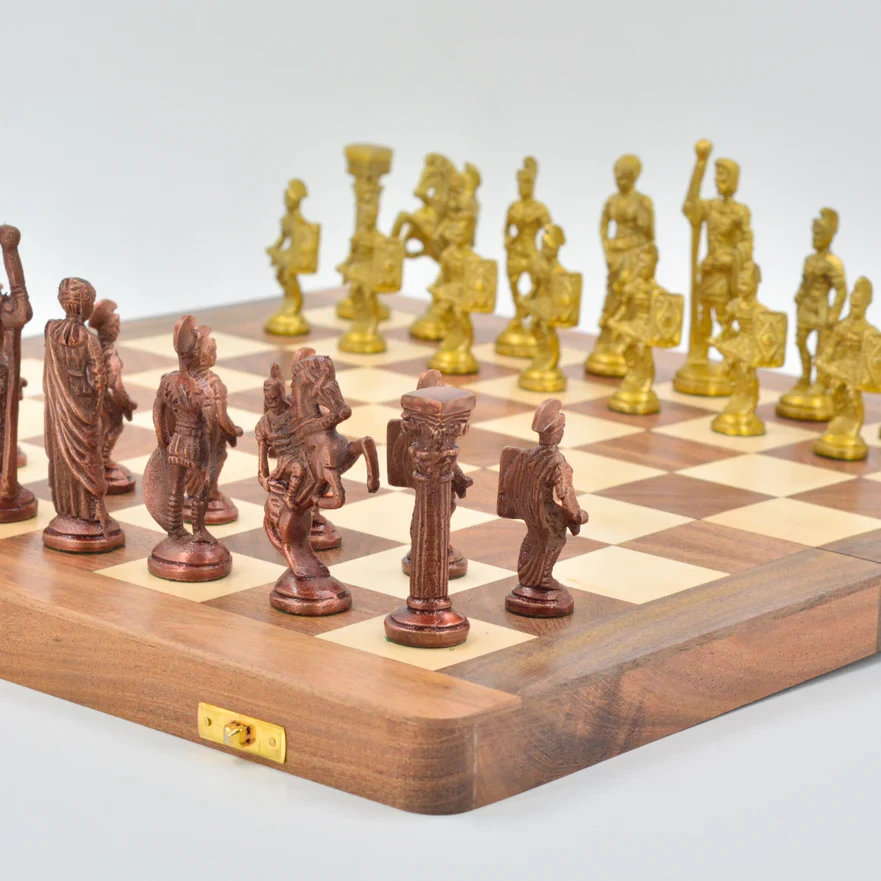 Roman Brass Chess set with Wooden Board